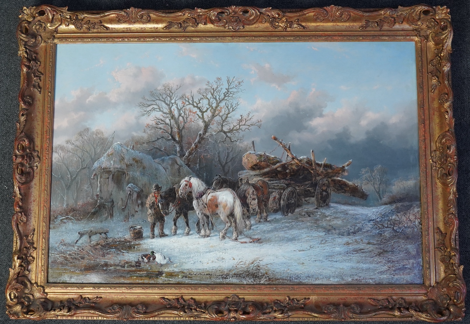 Alexis de Leeuw (Belgium, 1828-1898), Carthorse in the snow, oil on canvas, 61 x 92cm